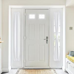 imageNICEETOWN 100 Blackout Door Curtain Light Green Linen Blended Privacy French Short Door Curtain for Patio Sidelight Shade for Glass 25 x 40 inches 1 PanelWhite