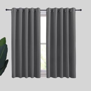 imageNICETOWN Grey Blackout Curtain Panels for Bedroom Thermal Insulated Grommet Top Blackout Draperies and Drapes for Basement 2 Panels W70 x L54inch Grey