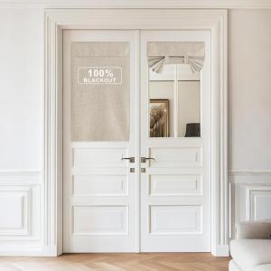 imageNICETOWN Linen Curtain for French Door  100 Blackout Self Adhesive Window Curtain Thermal Insulated Privacy Door Blinds for Sidelight Curtains 26 x 64 inch Long Skylark Blue 1 PCCream