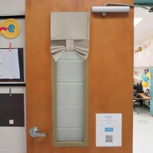 imageNICETOWN Linen Curtain for French Door  100 Blackout Self Adhesive Window Curtain Thermal Insulated Privacy Door Blinds for Sidelight Curtains 26 x 64 inch Long Skylark Blue 1 PCLight Flaxen