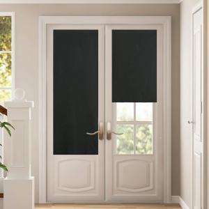 imageNICETOWN Linen Curtain for French Door  100 Blackout Self Adhesive Window Curtain Thermal Insulated Privacy Door Blinds for Sidelight Curtains 26 x 64 inch Long Skylark Blue 1 PCWith Pole  Black