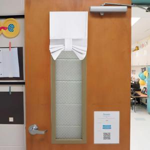 imageNICETOWN Linen Curtain for French Door  100 Blackout Self Adhesive Window Curtain Thermal Insulated Privacy Door Blinds for Sidelight Curtains 26 x 64 inch Long Skylark Blue 1 PCPure White