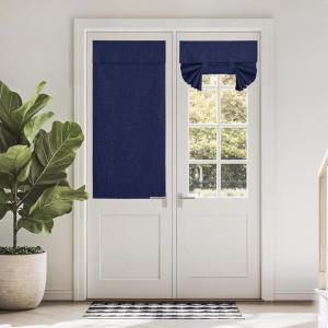 imageNICETOWN Linen Curtain for French Door  100 Blackout Self Adhesive Window Curtain Thermal Insulated Privacy Door Blinds for Sidelight Curtains 26 x 64 inch Long Skylark Blue 1 PCDark Blue