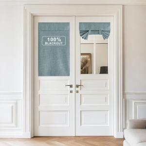 imageNICETOWN Linen Curtain for French Door  100 Blackout Self Adhesive Window Curtain Thermal Insulated Privacy Door Blinds for Sidelight Curtains 26 x 64 inch Long Skylark Blue 1 PCSkylark Blue