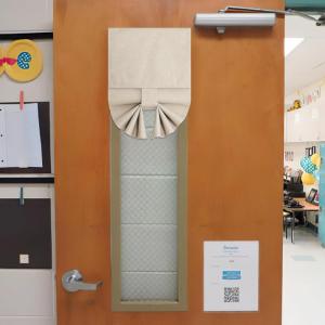 imageNICETOWN Linen Curtain for French Door  100 Blackout Self Adhesive Window Curtain Thermal Insulated Privacy Door Blinds for Sidelight Curtains 26 x 64 inch Long Skylark Blue 1 PCBeige