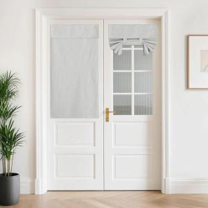 imageNICETOWN Linen Curtain for French Door  100 Blackout Self Adhesive Window Curtain Thermal Insulated Privacy Door Blinds for Sidelight Curtains 26 x 64 inch Long Skylark Blue 1 PCLight Grey