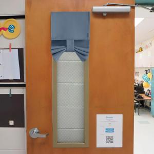 imageNICETOWN Linen Curtain for French Door  100 Blackout Self Adhesive Window Curtain Thermal Insulated Privacy Door Blinds for Sidelight Curtains 26 x 64 inch Long Skylark Blue 1 PCStone Blue