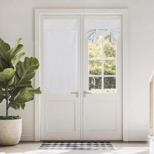 imageNICETOWN Linen Curtain for French Door  100 Blackout Self Adhesive Window Curtain Thermal Insulated Privacy Door Blinds for Sidelight Curtains 26 x 64 inch Long Skylark Blue 1 PCWhite