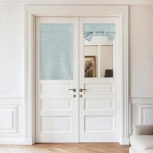 imageNICETOWN Linen Curtain for French Door  100 Blackout Self Adhesive Window Curtain Thermal Insulated Privacy Door Blinds for Sidelight Curtains 26 x 64 inch Long Skylark Blue 1 PCSeafoam Green