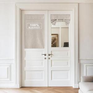 imageNICETOWN Linen Curtain for French Door  100 Blackout Self Adhesive Window Curtain Thermal Insulated Privacy Door Blinds for Sidelight Curtains 26 x 64 inch Long Skylark Blue 1 PCOatmeal