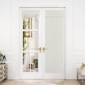 imageNICETOWN Linen Curtain for French Door  100 Blackout Self Adhesive Window Curtain Thermal Insulated Privacy Door Blinds for Sidelight Curtains 26 x 64 inch Long Skylark Blue 1 PCOff White