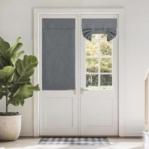 imageNICETOWN Linen Curtain for French Door  100 Blackout Self Adhesive Window Curtain Thermal Insulated Privacy Door Blinds for Sidelight Curtains 26 x 64 inch Long Skylark Blue 1 PCDark Grey