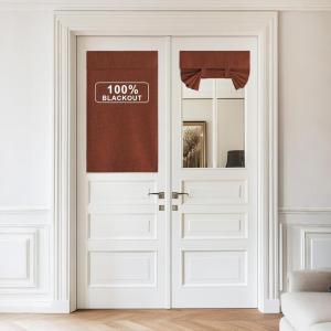 imageNICETOWN Linen Curtain for French Door  100 Blackout Self Adhesive Window Curtain Thermal Insulated Privacy Door Blinds for Sidelight Curtains 26 x 64 inch Long Skylark Blue 1 PCCaramel