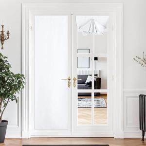 imageNICETOWN Linen Curtain for French Door  100 Blackout Self Adhesive Window Curtain Thermal Insulated Privacy Door Blinds for Sidelight Curtains 26 x 64 inch Long Skylark Blue 1 PCMagnetic  Pure White