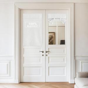 imageNICETOWN Linen Curtain for French Door  100 Blackout Self Adhesive Window Curtain Thermal Insulated Privacy Door Blinds for Sidelight Curtains 26 x 64 inch Long Skylark Blue 1 PCBirch