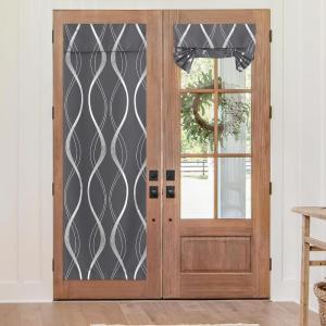 imageNICETOWN Linen Curtain for French Door  100 Blackout Self Adhesive Window Curtain Thermal Insulated Privacy Door Blinds for Sidelight Curtains 26 x 64 inch Long Skylark Blue 1 PCFoil Printed Grey