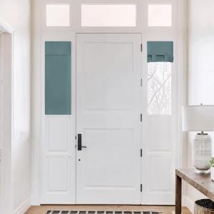 imageNICETOWN Linen Curtain for French Door  100 Blackout Self Adhesive Window Curtain Thermal Insulated Privacy Door Blinds for Sidelight Curtains 26 x 64 inch Long Skylark Blue 1 PCGreyish Blue