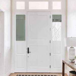 imageNICETOWN Linen Curtain for French Door  100 Blackout Self Adhesive Window Curtain Thermal Insulated Privacy Door Blinds for Sidelight Curtains 26 x 64 inch Long Skylark Blue 1 PCGreyish Green