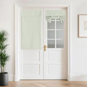 imageNICETOWN Linen Curtain for French Door  100 Blackout Self Adhesive Window Curtain Thermal Insulated Privacy Door Blinds for Sidelight Curtains 26 x 64 inch Long Skylark Blue 1 PCSage Green