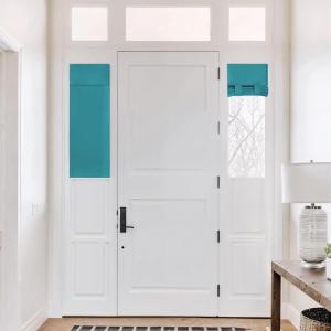 imageNICETOWN Linen Curtain for French Door  100 Blackout Self Adhesive Window Curtain Thermal Insulated Privacy Door Blinds for Sidelight Curtains 26 x 64 inch Long Skylark Blue 1 PCPeacock Teal