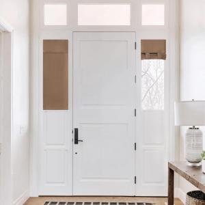 imageNICETOWN Linen Curtain for French Door  100 Blackout Self Adhesive Window Curtain Thermal Insulated Privacy Door Blinds for Sidelight Curtains 26 x 64 inch Long Skylark Blue 1 PCCappuccino