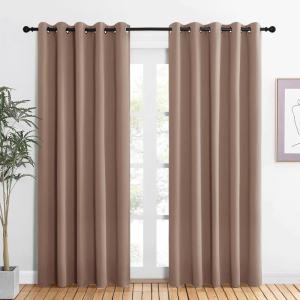 imageNICETOWN Window Draperies Blackout Curtain Panels Window Treatment Thermal Insulated Solid Grommet Blackout Drapes for Bedroom One Pair 60 by 84 inches Cappuccino