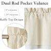 imageNICETOWN Sage Green Double Layer Valance Curtains for Windows Linen Textured Farmhouse Pinstripe Kitchen Window Treatment Light Filtering Rod Pocket for Living Room Bathroom 52x18 1 PanelCream Beige