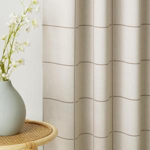 imageNICETOWN 100 Blackout Plaid Curtains 90 inches Long for Bedroom Rod Pocket ampamp Back Tab Brighton Windowpane Pattern Window Treatments for Living Room Taupe W52 x L90 2 PanelsTaupe