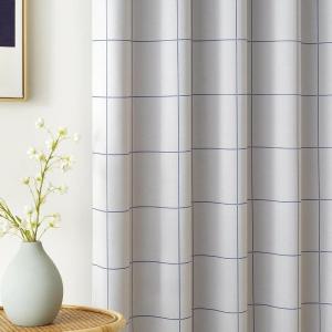 imageNICETOWN 100 Blackout Plaid Curtains 90 inches Long for Bedroom Rod Pocket ampamp Back Tab Brighton Windowpane Pattern Window Treatments for Living Room Taupe W52 x L90 2 PanelsNavy Blue