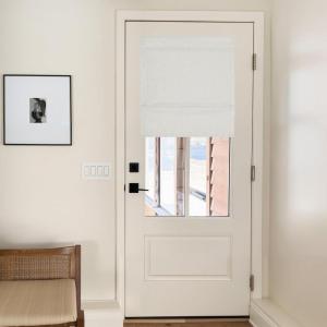 imageNICETOWN Cordless French Door Curtain Natural Linen 100 Blackout W24 x L64 in Roman Shade for Doors with Adhesive Top ampamp Magnetic Lift Privacy ampamp Thermal Window Shade for Kitchen 1 PanelOff White