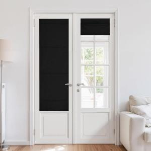 imageNICETOWN Cordless French Door Curtain Natural Linen 100 Blackout W24 x L64 in Roman Shade for Doors with Adhesive Top ampamp Magnetic Lift Privacy ampamp Thermal Window Shade for Kitchen 1 PanelBlack