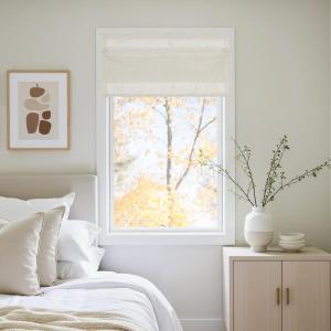 imageNICETOWN Natural Farmhouese Linen No Drill Roman Shades for Windows French Front Door Curtain Solid Cordless Blinds for Farmhouse Door Window Covering with Light Filgtering W26 x L40 1PcIvory