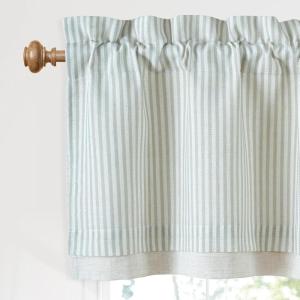 imageNICETOWN Sage Green Double Layer Valance Curtains for Windows Linen Textured Farmhouse Pinstripe Kitchen Window Treatment Light Filtering Rod Pocket for Living Room Bathroom 52x18 1 PanelSage Green