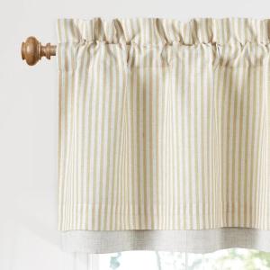 imageNICETOWN Sage Green Double Layer Valance Curtains for Windows Linen Textured Farmhouse Pinstripe Kitchen Window Treatment Light Filtering Rod Pocket for Living Room Bathroom 52x18 1 PanelCream Beige
