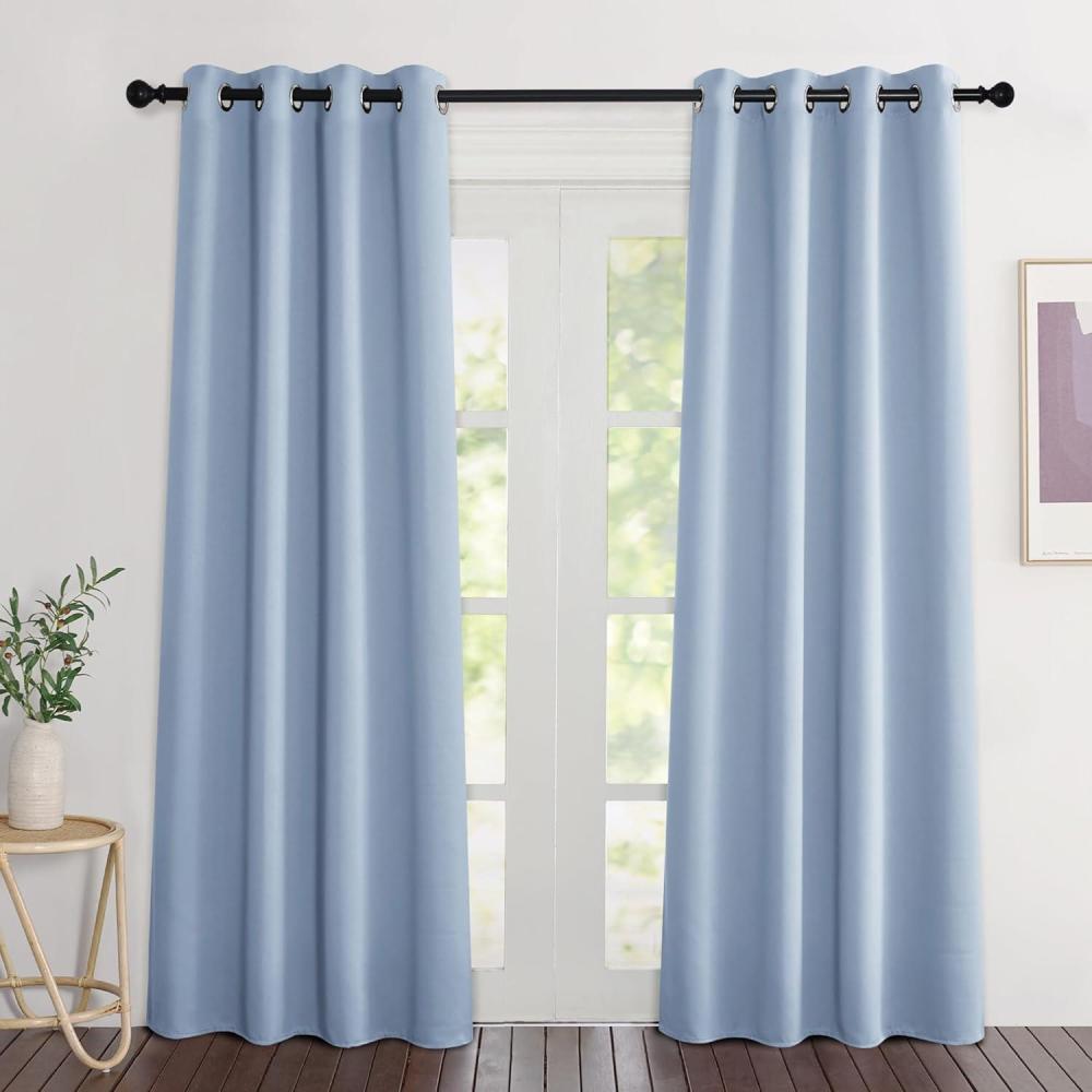 imageNICETOWN Vintage Blue Blackout Curtains for Doorway Grommet Privacy Window Treatment Energy Saving Thermal Insulated Room Darkening Drapes for Bedroom 2 Panels W46 x L80