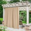 imageNICETOWN 2 Pieces Outdoor Curtainss for Patio Waterproof 95 inch Length Sticky Tab Top Thermal Insulated Blackout Window Treatment Dividers Protect Privacy for CabanaArbor W52 x L95 Silver GreyBiscotti Beige