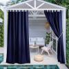 imageNICETOWN 2 Pieces Outdoor Curtainss for Patio Waterproof 95 inch Length Sticky Tab Top Thermal Insulated Blackout Window Treatment Dividers Protect Privacy for CabanaArbor W52 x L95 Silver GreyDark Blue