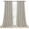 imageNICETOWN Thermal Insulated Natural Curtains for Living Room Window Treatment Solid Grommet Room Darkening Drape Panels for Bedroom Set of 2 70 by 95 inches Long