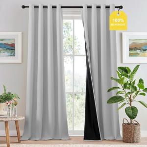 imageNICETOWN 100 Blackout Curtains 96 inches Long Grommet Portable Blackout Travel Window Treatment Thermal Curtains Energy Saving for BedroomHome Theater Off White W52 x L96 2 Panels