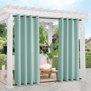 imageNICETOWN 2 Panels Outdoor Curtains Weighted Sunblock with Rustproof Grommet Top and Bottom Thermal Insulated Fixed Windproof Blackout Outdoor Curtain Drapes Privacy for Patio W52 x L95 GreyAqua Blue
