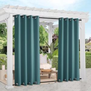 imageNICETOWN 2 Panels Outdoor Curtains Weighted Sunblock with Rustproof Grommet Top and Bottom Thermal Insulated Fixed Windproof Blackout Outdoor Curtain Drapes Privacy for Patio W52 x L95 GreyTeal