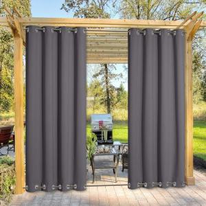 imageNICETOWN 2 Panels Outdoor Curtains Weighted Sunblock with Rustproof Grommet Top and Bottom Thermal Insulated Fixed Windproof Blackout Outdoor Curtain Drapes Privacy for Patio W52 x L95 GreyGrey