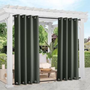 imageNICETOWN 2 Panels Outdoor Curtains Weighted Sunblock with Rustproof Grommet Top and Bottom Thermal Insulated Fixed Windproof Blackout Outdoor Curtain Drapes Privacy for Patio W52 x L95 GreyGreyish Green