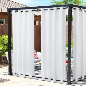 imageNICETOWN 2 Panels Outdoor Curtains Weighted Sunblock with Rustproof Grommet Top and Bottom Thermal Insulated Fixed Windproof Blackout Outdoor Curtain Drapes Privacy for Patio W52 x L95 GreyWhite