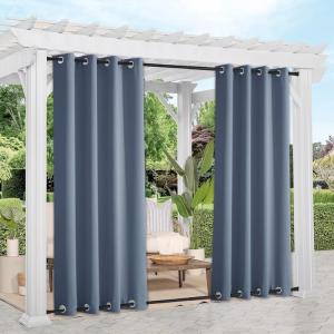 imageNICETOWN 2 Panels Outdoor Curtains Weighted Sunblock with Rustproof Grommet Top and Bottom Thermal Insulated Fixed Windproof Blackout Outdoor Curtain Drapes Privacy for Patio W52 x L95 GreyStone Blue