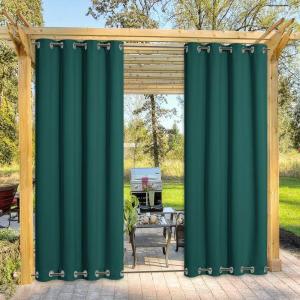 imageNICETOWN 2 Panels Outdoor Curtains Weighted Sunblock with Rustproof Grommet Top and Bottom Thermal Insulated Fixed Windproof Blackout Outdoor Curtain Drapes Privacy for Patio W52 x L95 GreyHunter Green