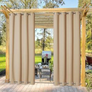 imageNICETOWN 2 Panels Outdoor Curtains Weighted Sunblock with Rustproof Grommet Top and Bottom Thermal Insulated Fixed Windproof Blackout Outdoor Curtain Drapes Privacy for Patio W52 x L95 GreyBiscotti Beige