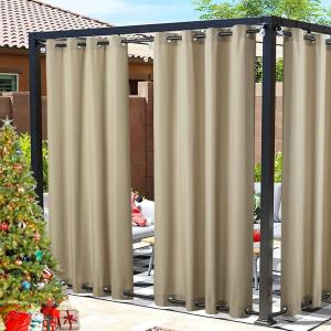 imageNICETOWN 2 Panels Outdoor Curtains Weighted Sunblock with Rustproof Grommet Top and Bottom Thermal Insulated Fixed Windproof Blackout Outdoor Curtain Drapes Privacy for Patio W52 x L95 GreyTaupe