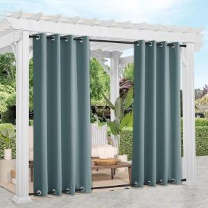 imageNICETOWN 2 Panels Outdoor Curtains Weighted Sunblock with Rustproof Grommet Top and Bottom Thermal Insulated Fixed Windproof Blackout Outdoor Curtain Drapes Privacy for Patio W52 x L95 GreyGreyish Blue