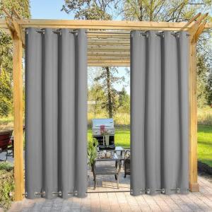 imageNICETOWN 2 Panels Outdoor Curtains Weighted Sunblock with Rustproof Grommet Top and Bottom Thermal Insulated Fixed Windproof Blackout Outdoor Curtain Drapes Privacy for Patio W52 x L95 GreySilver Grey